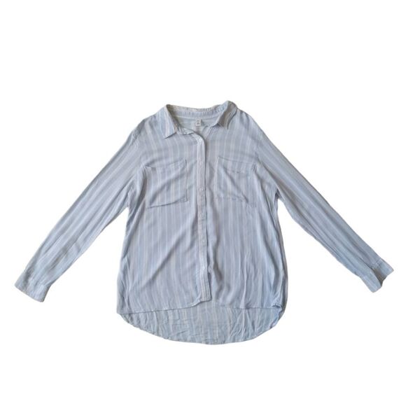 BP. Blue & White Vertical Striped Lightweight Button Up Shirt Women's Size Small - Picture 1 of 12
